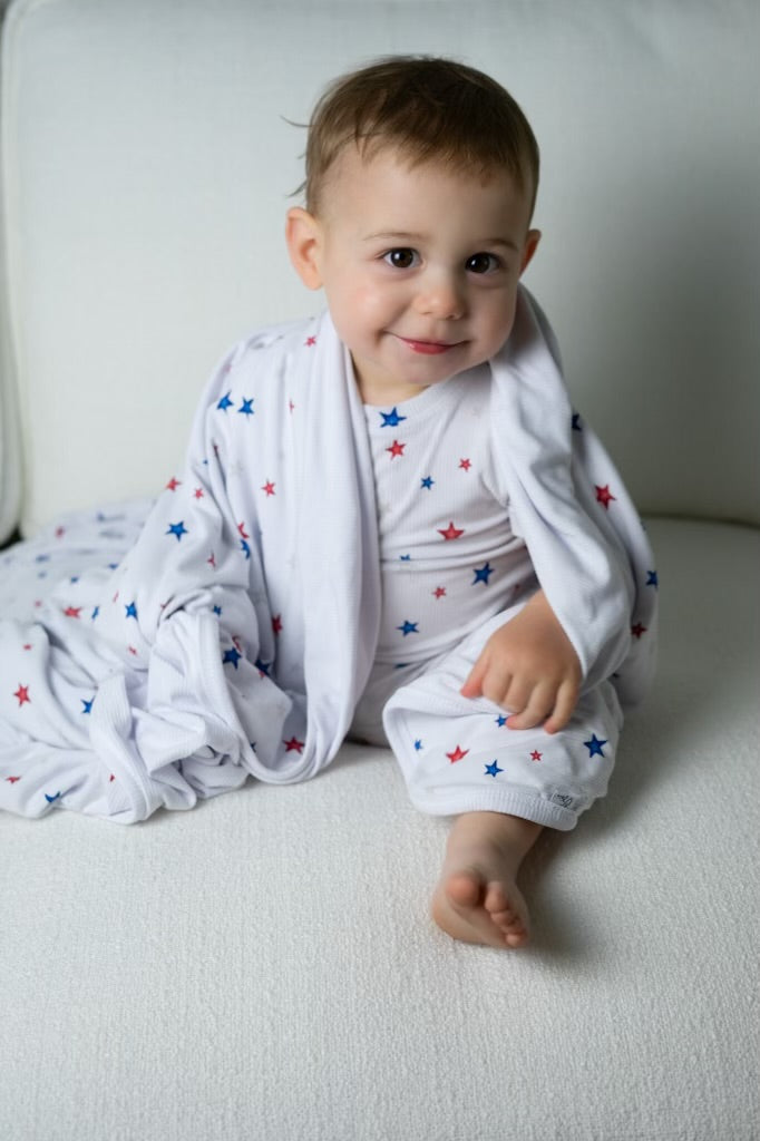 Red, White, & Blue Stars Ribbed Blanket
